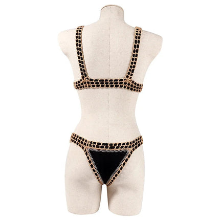 Set bikini reversibile leopardato fatto a mano all'uncinetto Set costumi da bagno neri a bordo piscina blu Paisley costume da bagno di lusso maillot de bain femme PlatiNum