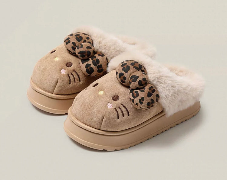 Sanrio Hello Kitty Winter Fleece Lined EVA Thick Mule Slippers Snowy Day Anti-Slip Warm Fleece Outdoor Slippers Women Snow Boots