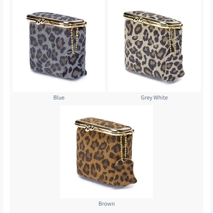 New Arrival Square Leopard Print Leather Small Purses Women's Portable Coin Money Wallets Earphone Lipstick Pouch Card Holders PlatiNum