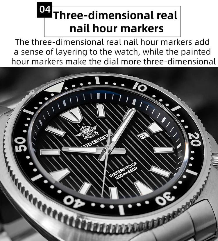 ADDIESDIVE New 200M Waterproof Quartz Watch Sapphire Crystal BGW9 Luminous Ceramic Bezel Stainless Steel Diving Watch AD2507