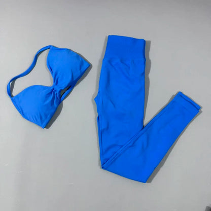 Yoga Gym Set 2 Piece Women Strappy Yoga Bra Top Workout Scrunch Shorts Sports Suit Fitness Clothes Seamless Yoga