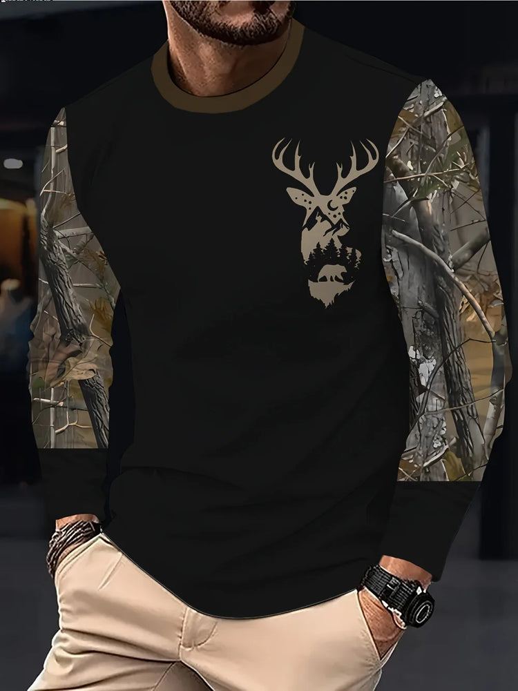 Men's Hunting 3D Geometric Print T-Shirt Comfort Casual Long Sleeve Round Neck Top Fashion Street Style Quick-Dry Men's Clothing