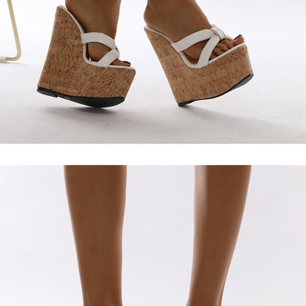 Aneikeh Wedges Heel Women Slippers Fashion Open Toe Platform Sandals Summer Super High Heels Female Party Shoes Size 35-42 PlatiNum