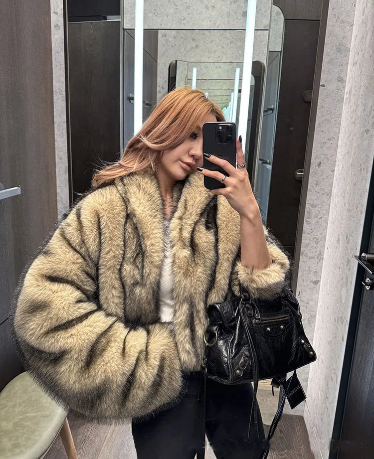 ZADORIN Oversized Fluffy Brown Faux Fur Coat Woman Clothes Winter Lapel Long Sleeve Short Fur Jackets for Woman Tops Outerwears