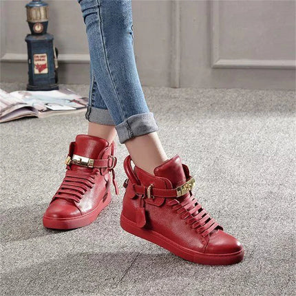 Women’s Genuine Cow Leather Flat Ankle Boots Stone Pattern Black High with Lace Sneakers Designer With Lock Luxury Brands Shoes