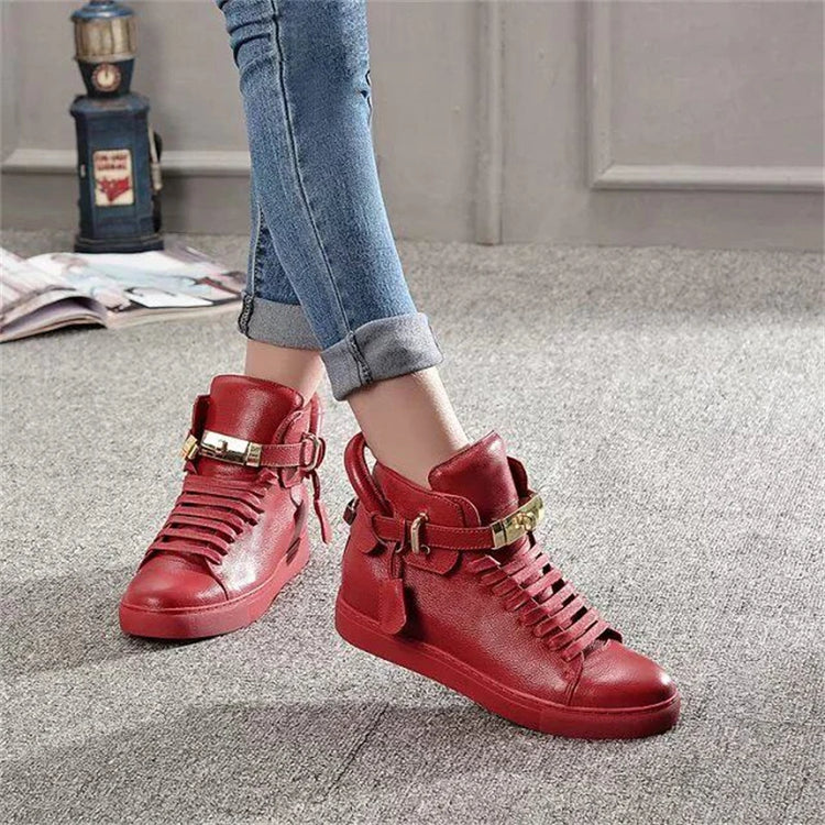 Women’s Genuine Cow Leather Flat Ankle Boots Stone Pattern Black High with Lace Sneakers Designer With Lock Luxury Brands Shoes