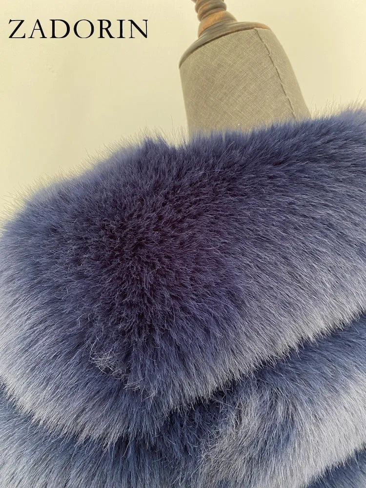 ZADORIN Luxury Long Hooded Spliced Fluffy Faux Fur Coat Woman Clothing Long Sleeve Warm Winter Coat Faux Fur Jacket Ladies Coats