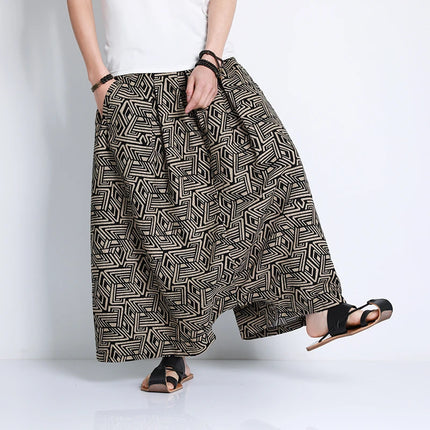 Pantaloni stile cinese uomo retrò Casual gamba larga pantaloni larghi Crossover cotone lino nuovi pantaloni grafici da uomo pantaloni Hip Hop M-5XL