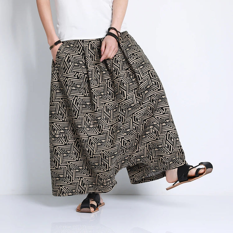 Pantaloni stile cinese uomo retrò Casual gamba larga pantaloni larghi Crossover cotone lino nuovi pantaloni grafici da uomo pantaloni Hip Hop M-5XL