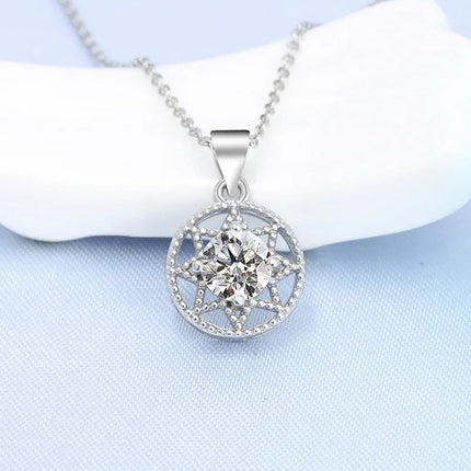925 Sterling Silver Necklace For Women Round Pendent Sparkling Pave CZ Necklace Fashion Anniversary Birthday Jewelry Gifts N325 PlatiNum