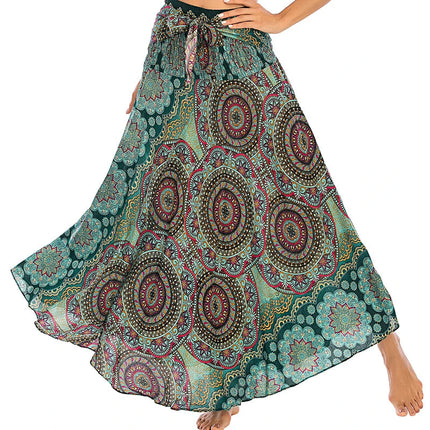 Boho Gonne Donna Rayon Beach Abito lungo Estate Bohemian Jupe Longue Femme Elastico in vita Stampa Fasciatura floreale Halter Hippie platinumshop
