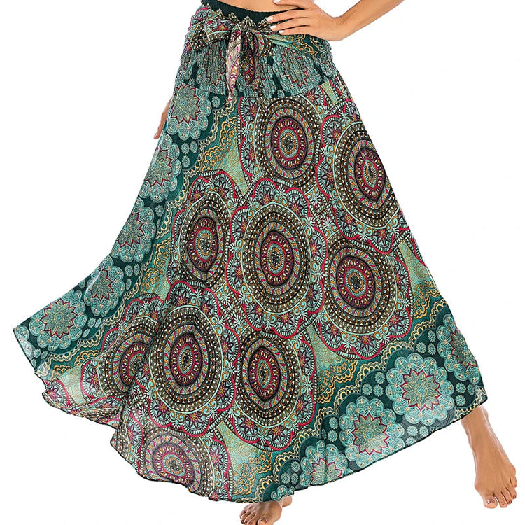 Boho Gonne Donna Rayon Beach Abito lungo Estate Bohemian Jupe Longue Femme Elastico in vita Stampa Fasciatura floreale Halter Hippie platinumshop