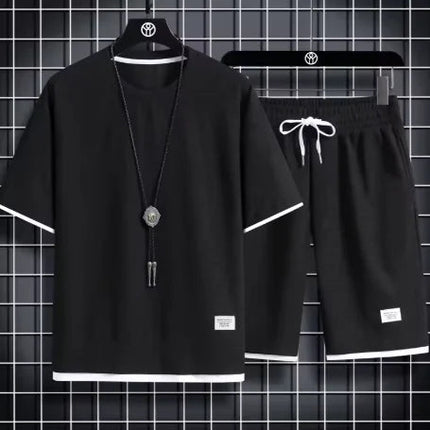 2026 nuovi set di waffle da uomo estivi T-shirt e pantaloncini casual Set tuta sportiva maschile tuta tinta unita abiti larghi platinumshop