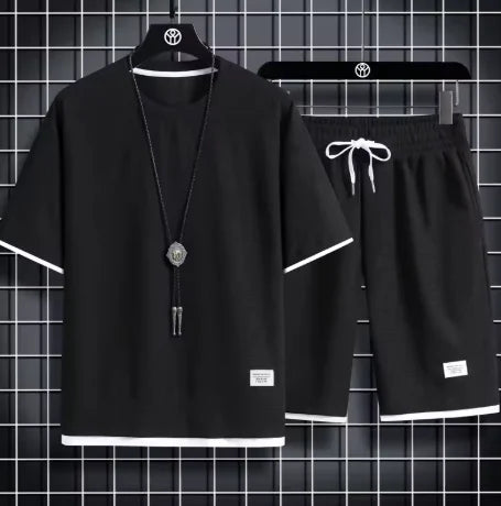 2026 nuovi set di waffle da uomo estivi T-shirt e pantaloncini casual Set tuta sportiva maschile tuta tinta unita abiti larghi platinumshop
