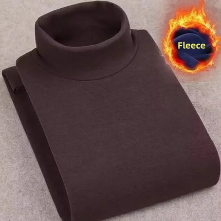 Double-Sided Fleece Long Sleeve T-Shirt For Men Autumn/Winter Half Polo/Turtle Neck Base Layer Top Inner Warm Top PlatiNum