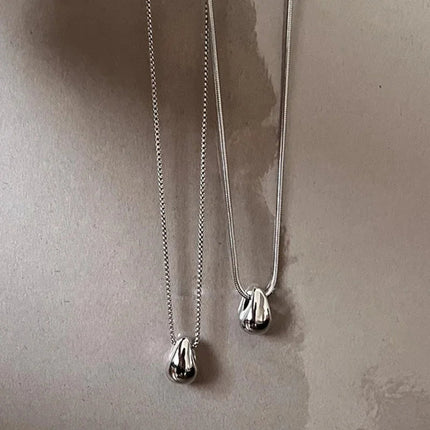 Real 925 Sterling Silver Minimalist Water Drop Pendant Chain Necklace for Women Classic Fine Jewelry Personality Accessories PlatiNum