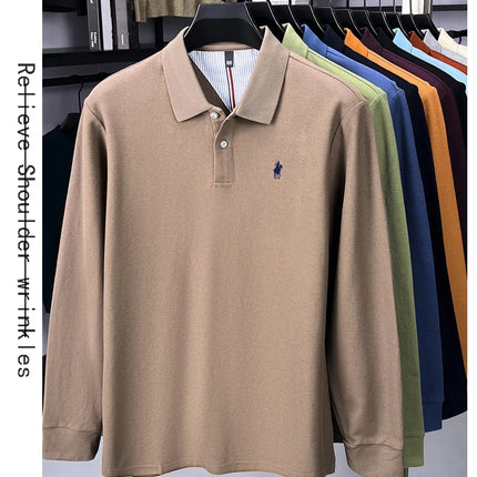 High-end branded long-sleeved polo shirt, 100% cotton, new business men's leisure lapel t-shirt, luxury comfort with Paul pony embroidery