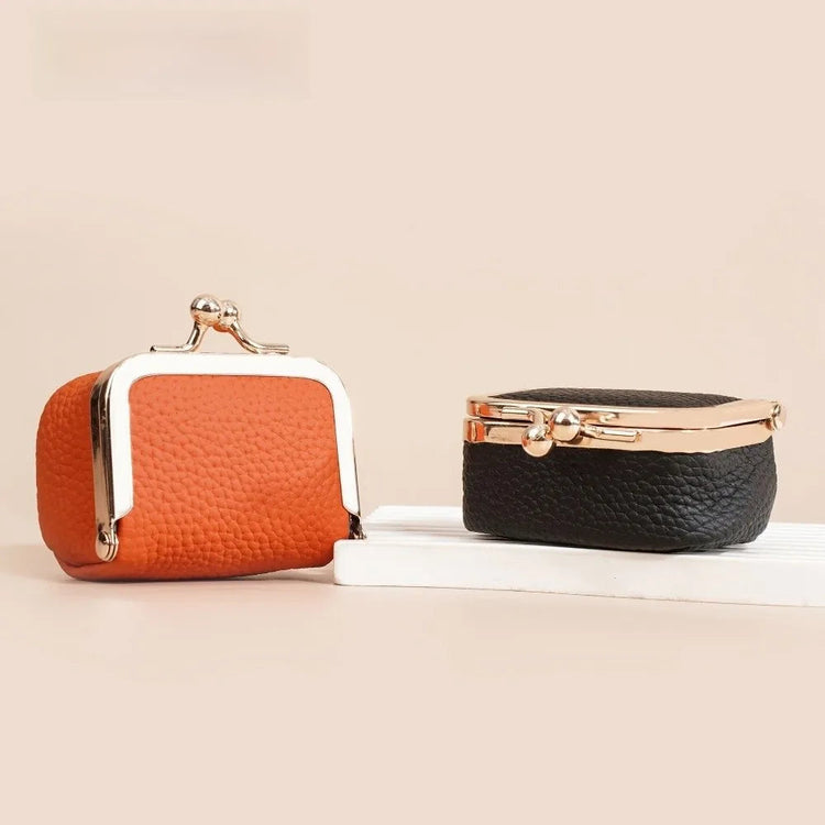 Genuine Leather Kiss Lock Coin Purse Solid Color Multifunctional Leather Jewelry Bag Mini Square Small Item Bag Jewelry Storage PlatiNum