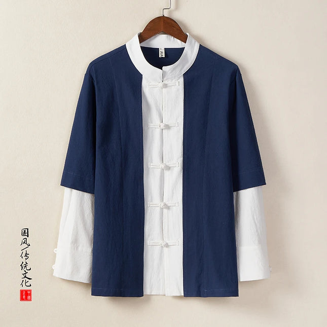 Traditionelle Herrenhemden Retro Herrenhemden aus Baumwolle und Leinen Chinesischer Stil Casual Herrenblusen Kung Fu Tai Chi Tang Zen Meditation