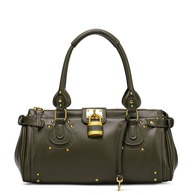 Borsa Vintage in Pelle Bianca per Donne, Elegante Borsa a Tracolla di Lusso, Borsa a Mano Retrò con Borchie