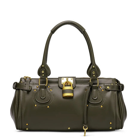 Borsa Vintage in Pelle Bianca per Donne, Elegante Borsa a Tracolla di Lusso, Borsa a Mano Retrò con Borchie