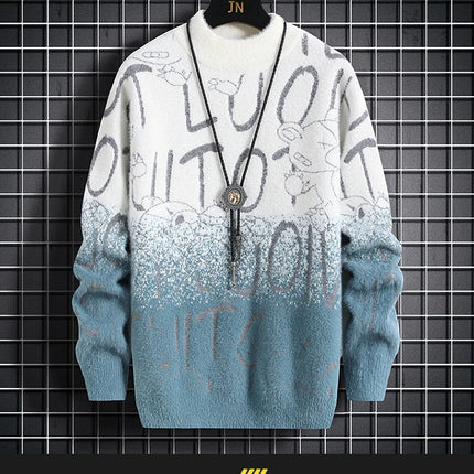 Harajuku Sweater Men's Y2K Knitted Letter Printing Sweater Men's Wool Pullover Men's Retro Knitted Color Block Tops