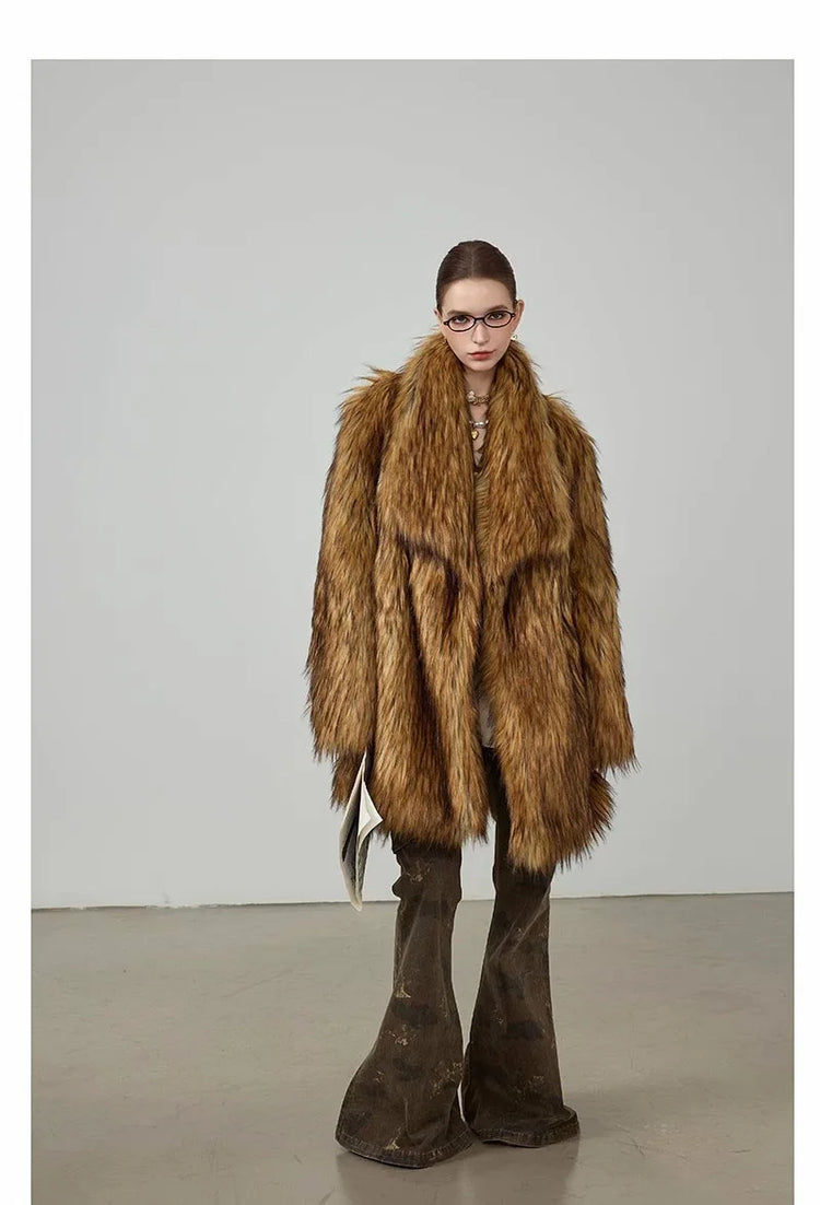ZADORIN New in Coats & Jackets Luxury Winter Clothes Woman Lapel Long Brown Faux Fur Coat Loose Fluffy Jacket Woman Fur Coats
