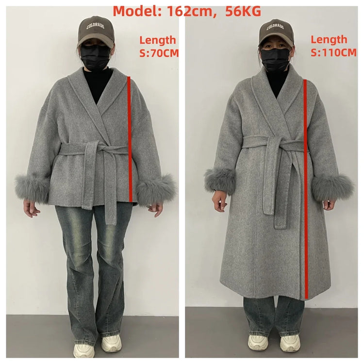 Elegant OL Office Lady Overcoats Fur Patchwork Long Sleeve Woolen Coat Beautiful Women's Clothing Jacket Autumn 2025 Spring