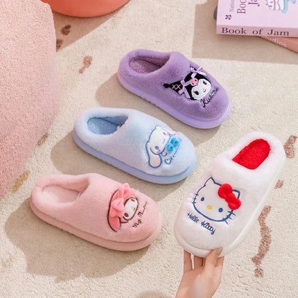 New Kuromi Family Slippers for Autumn and Winter Sanrio Hello Kittye My Melody Cinnamoroll Home Cotton Slippers Festival Gift