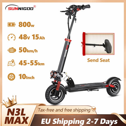 Monopattino Elettrico SUNNIGOO per Adulti con Blocco NFC, Motore Potente 48V 800W, Sedile Rimovibile, Pieghevole, Batteria 15Ah, Autonomia 55km