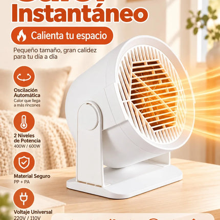 600W Portable Mini Electric Heater with Automatic Oscillation and 2 Power Levels, Compact Low-Consumption Desktop Heater for Home and Office, 16x10x17cm White