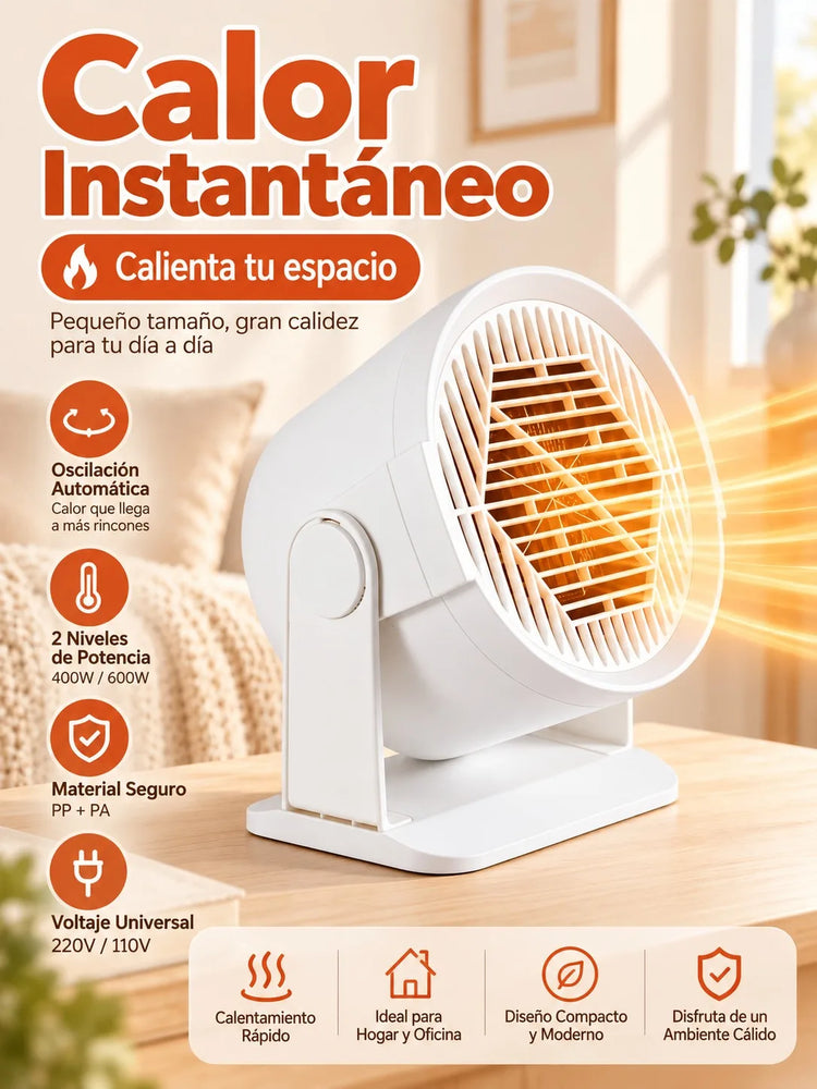 600W Portable Mini Electric Heater with Automatic Oscillation and 2 Power Levels, Compact Low-Consumption Desktop Heater for Home and Office, 16x10x17cm White