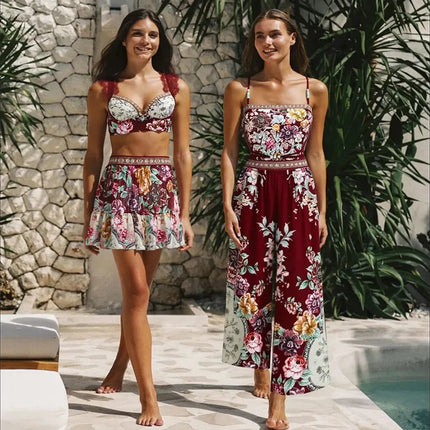 Costume da bagno vintage da donna sexy, bikini o intero, con stampa peonia, scollo a V, push-up, modellante, per la spiaggia platinumshop