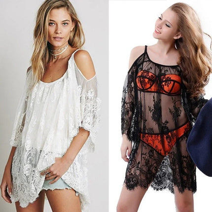 Costume da bagno bikini in pizzo all'uncinetto con copricostume da spiaggia casual in pizzo estivo da donna platinumshop