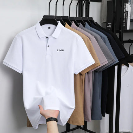 Men's Luxury Brand Short Sleeve Polo Shirt with Letter Print, 100% Cotton Summer T-shirt, Comfortable, Breathable, Casual, Lapel Collar.
