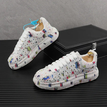 Hot Sale Rhinestone Canvas Shoes Mens Casual Skate Shoes Fashion Street Hip Hop Canvas Sneakers Men Platform Vulcanized Shoes