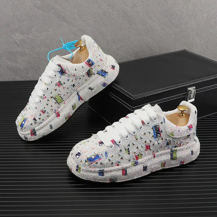 Hot Sale Rhinestone Canvas Shoes Mens Casual Skate Shoes Fashion Street Hip Hop Canvas Sneakers Men Platform Vulcanized Shoes