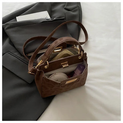 Elegante Mini Borsa a Tracolla con Manico Superiore, Chiusura Dorata, Versatile Borsa in Finta Pelle Scamosciata e Pelle per Uso Quotidiano Femminile