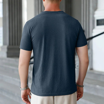 2025 New Men's Casual Short Sleeved Bone Flower Solid Color O-neck T-shirt Fashion Breathable Comfortable Summer Versatile Top PlatiNum