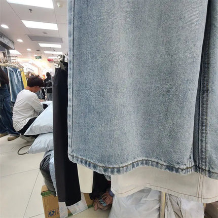 Jeans Larghi da Donna Vintage Estivi a Vita Alta in Denim Solido, Pantaloni Casual Streetwear a Gamba Larga, Jeans a Tre Quarti
