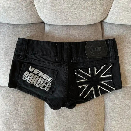 Hip hop fashion street clothing graphic printing style women black shorts ins y2k goth slim denim shorts PlatiNum