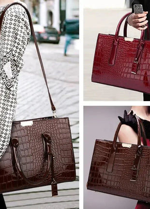 Luxury Vintage Women's Crocodile Pattern Handbag Large Capacity Tote Bag Leather Business Shoulder Bag For Female PlatiNum