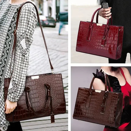 Luxury Vintage Women's Crocodile Pattern Handbag Large Capacity Tote Bag Leather Business Shoulder Bag For Female PlatiNum