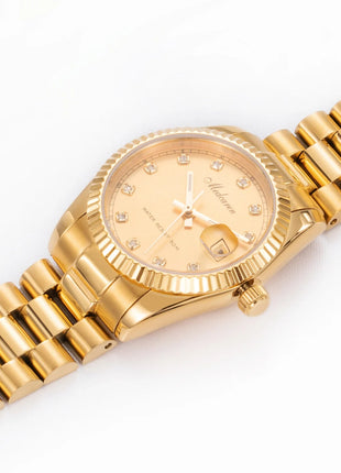 Orologio al Quarzo da Donna alla Moda 30mm, Cronografo in Oro 24K con Doppio Calendario, Cinturino in Acciaio Inossidabile, Impermeabile, Regalo per Moglie platinumshop
