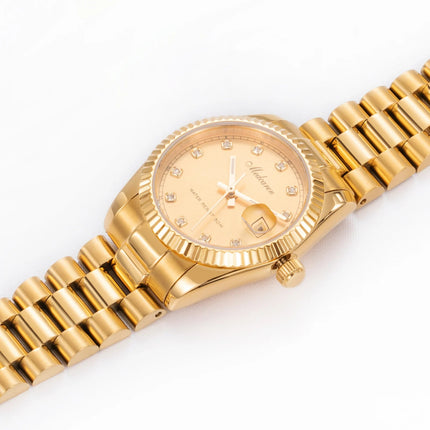 Orologio al Quarzo da Donna alla Moda 30mm, Cronografo in Oro 24K con Doppio Calendario, Cinturino in Acciaio Inossidabile, Impermeabile, Regalo per Moglie platinumshop