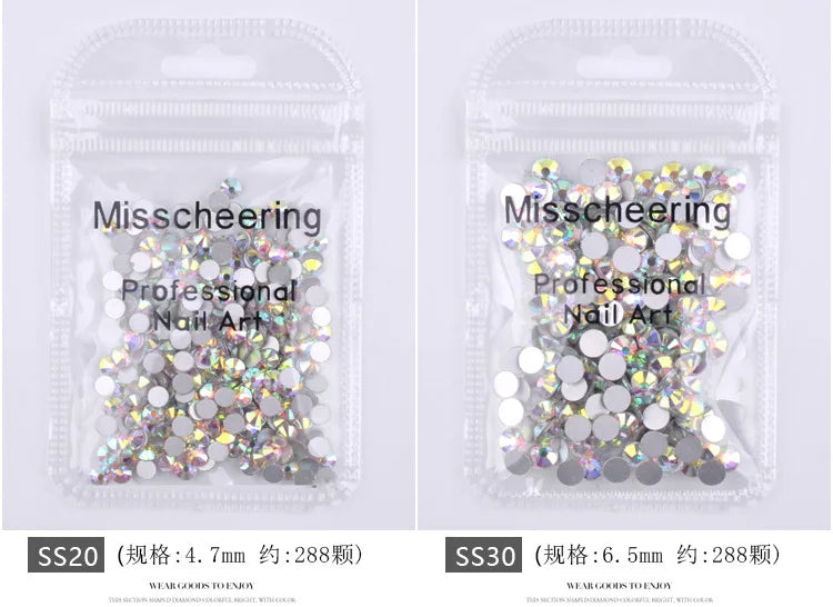 144/288 /1440pcs SS3-SS50 Crystal AB Clear Nail Rhinestones Non Hotfix Flat Back Stones DIY Strass Nail Art Decor Accessories