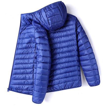 Men Lightweight Down Jacket Hooded Zip Up Olive Green Puffer Coat Male Warm Thin Quilted Outerwear For Autumn Winter