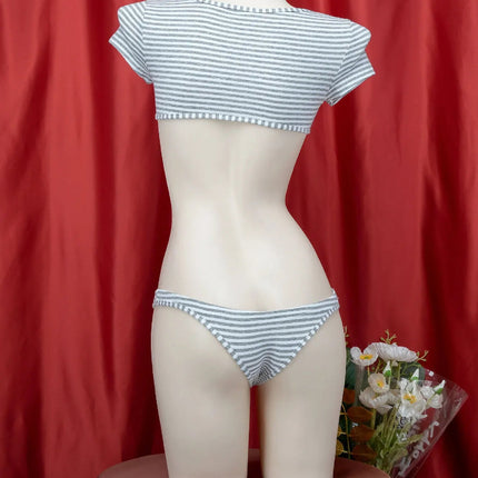 La biancheria intima giapponese della maglietta a righe Super corte imposta il Bikini uniforme delle ragazze del Costume Cosplay della scuola di stile a tre punti platinumshop
