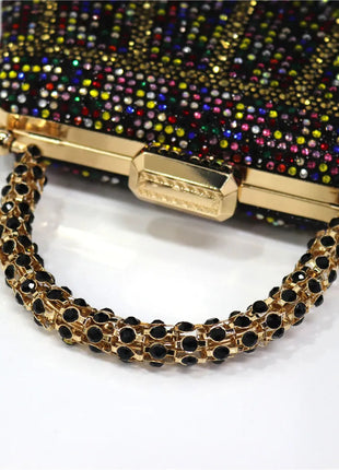 Popular In Nigeria Exquisite Evening Bags With Diamond Design Fashion Handle Clutch Rhinestone Embellished Long Chain Bag PlatiNum