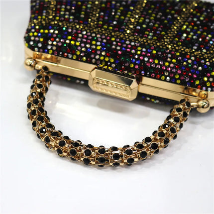 Popular In Nigeria Exquisite Evening Bags With Diamond Design Fashion Handle Clutch Rhinestone Embellished Long Chain Bag PlatiNum